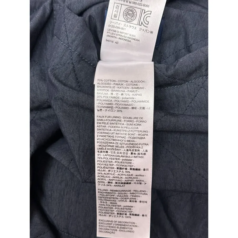 Levis Made & Crafted Coat XL Indigo Blue Quilted Reversible Sherpa Fleece Jacket